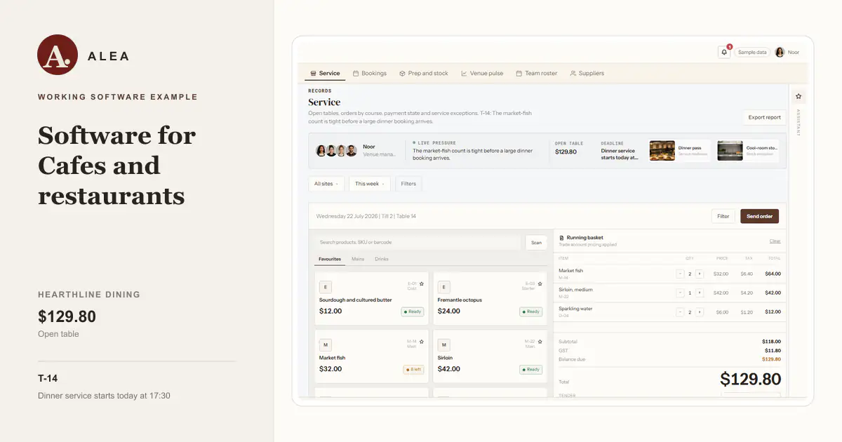 Cafes and restaurants working software example for Hearthline Dining