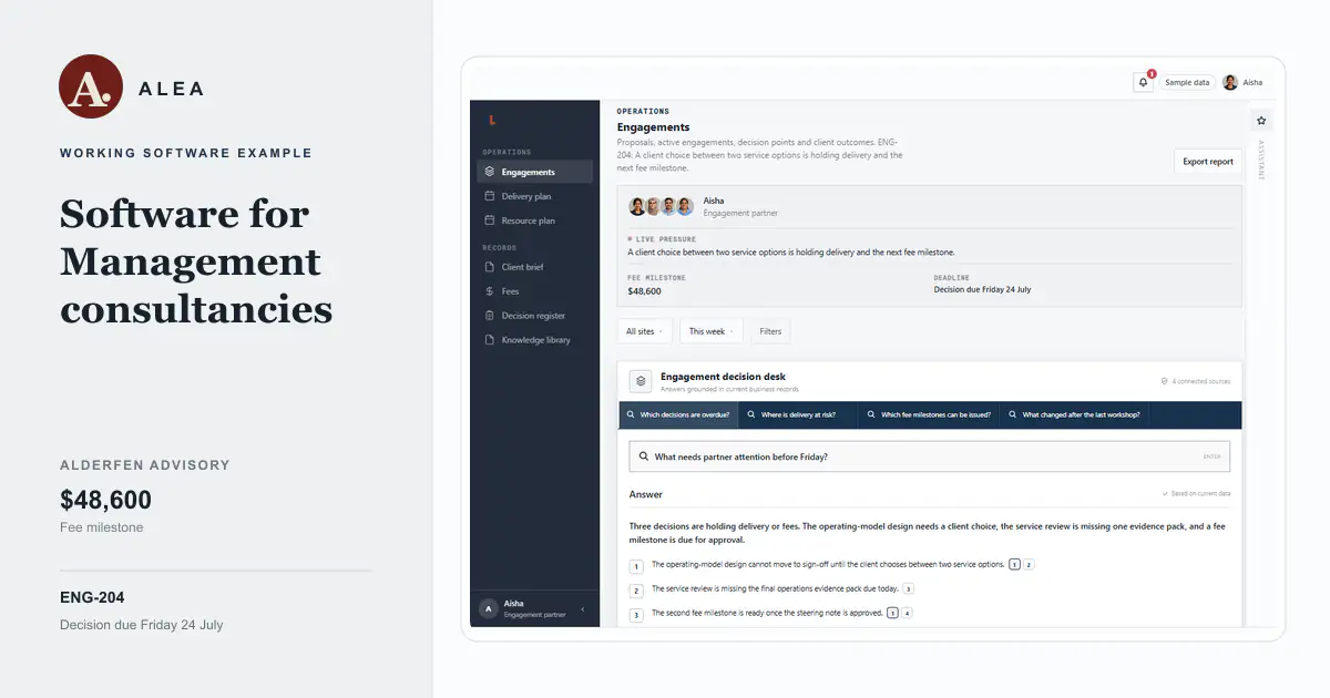 Management consultancies working software example for Alderfen Advisory